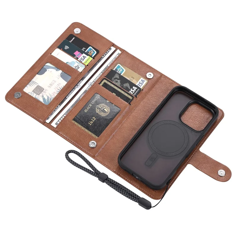 VILI GVA Series for iPhone 16 Pro Max Magnetic Case Detachable Leather Wallet Cover - Brown