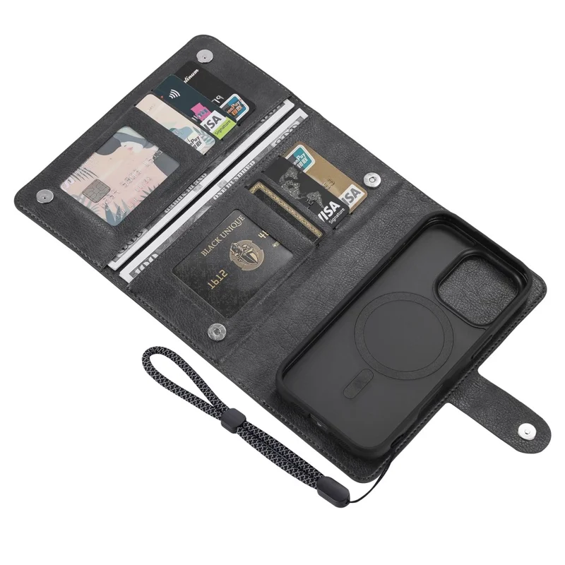 VILI GVA Series for iPhone 16 Pro Capa Magnética para Telefone de Couro Destacável 2 em 1 - Preto