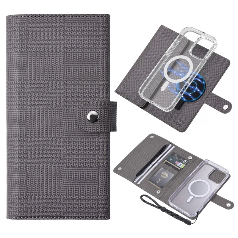 VILI GHB-C Series for iPhone 16 Pro Max Magnetic Case Detachable Leather Clear Phone Cover - Grey