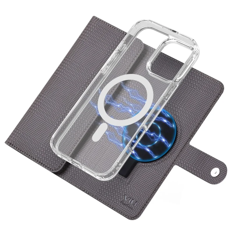 VILI GHB-C Series for iPhone 16 Pro Max Magnetic Case Detachable Leather Clear Phone Cover - Grey