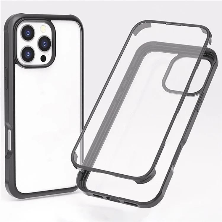 Per iPhone 16 Pro Max Case Silicone+TPU Frame Double-Side 9H Vetro Temperato Copertura Posteriore - Nero