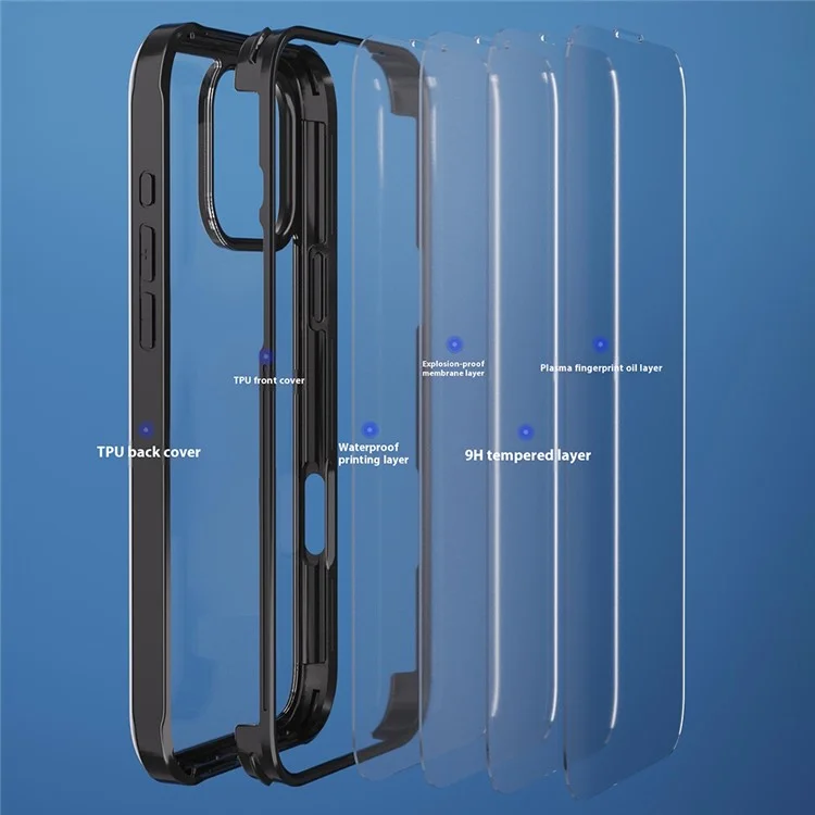 Per iPhone 16 Pro Max Case Silicone+TPU Frame Double-Side 9H Vetro Temperato Copertura Posteriore - Nero