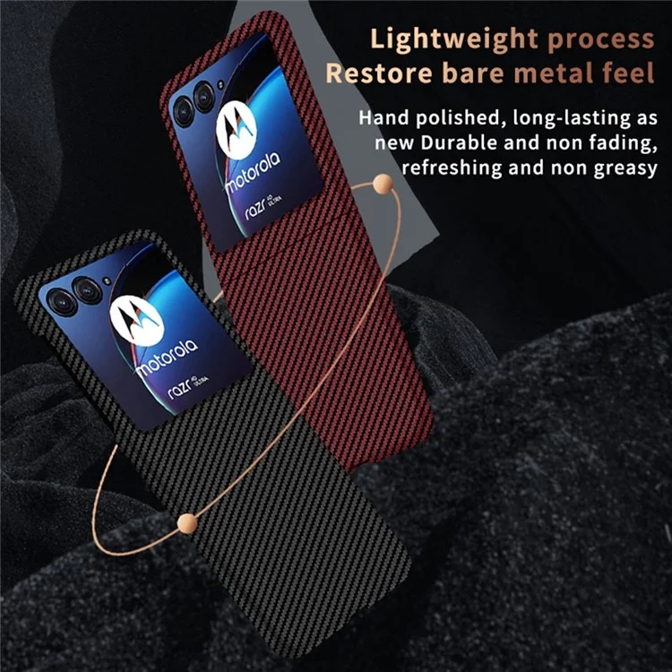 Para Motorola Razr 50 5G Case Aramid Fiber+PC Carbon Fiber Texture Phone Cover - Roxo