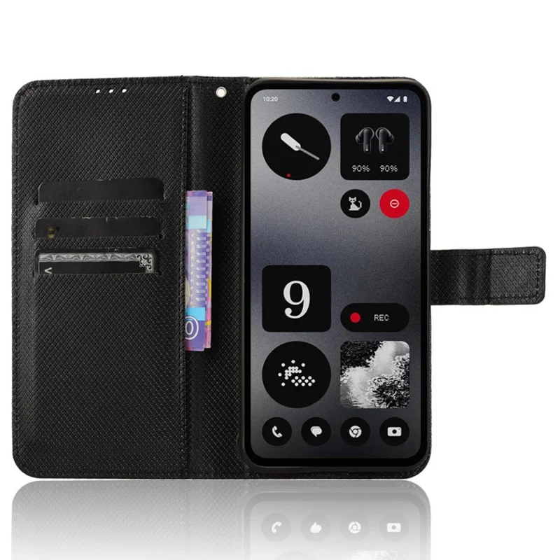 For Nothing CMF Phone 1 Case PU Leder Diamanttextur Stoßfeste Handyhülle - Schwarz