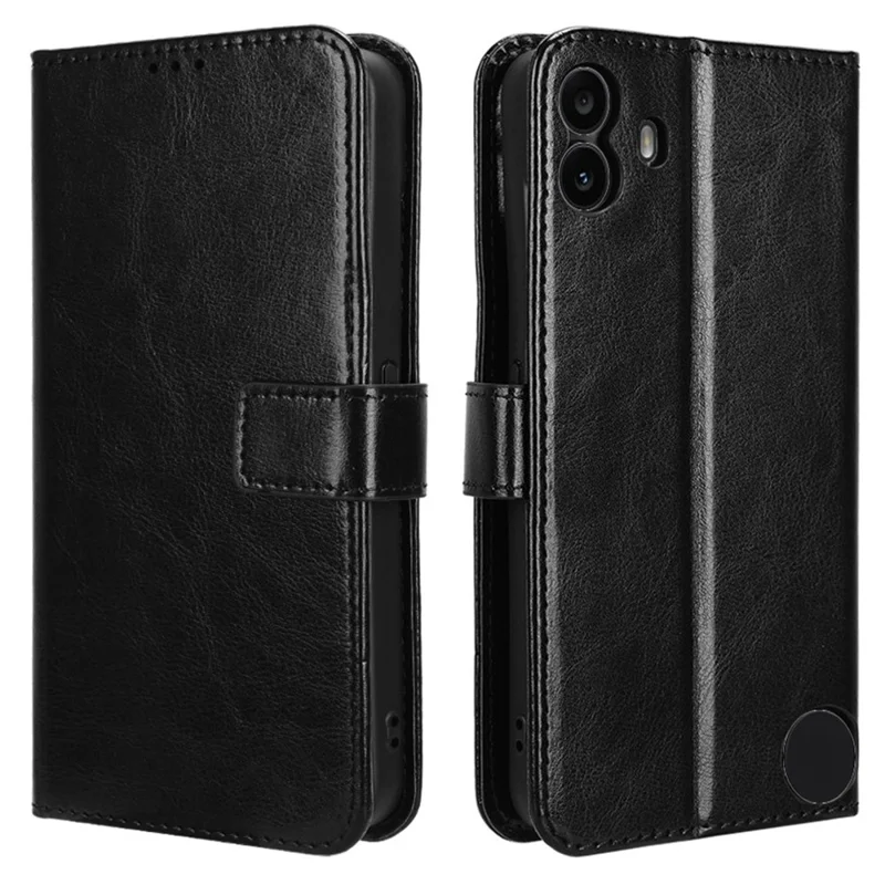 For Nothing CMF Phone 1 Wallet Case Crazy Horse Texture Leather Phone Cover - Black