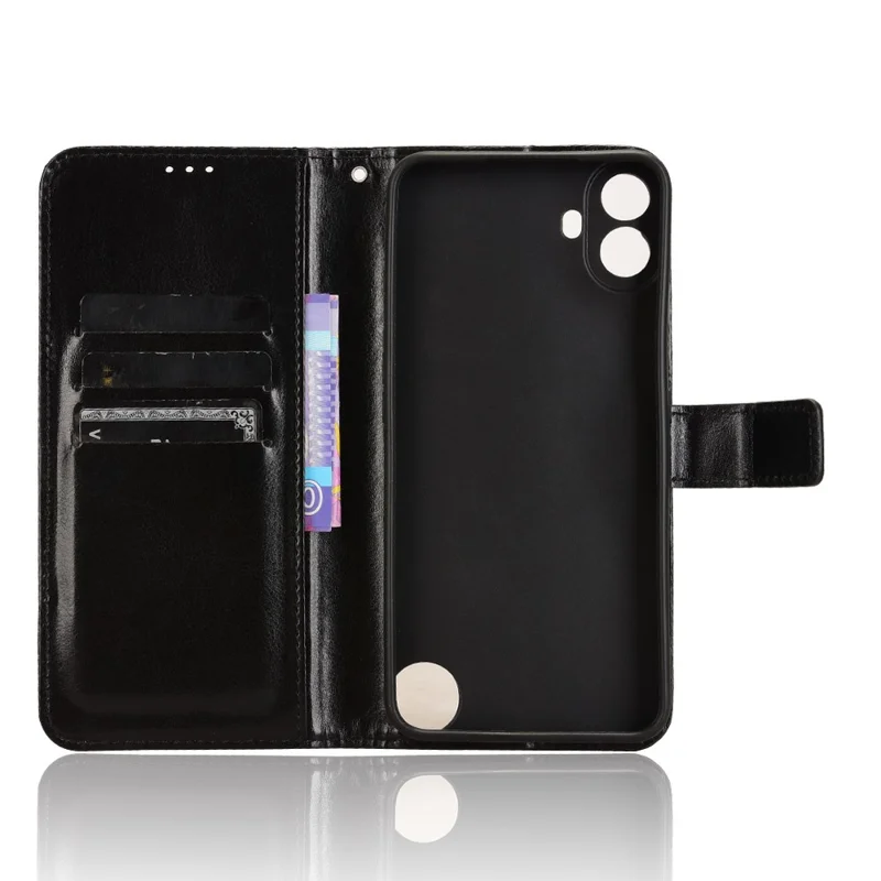 For Nothing CMF Phone 1 Wallet Case Crazy Horse Texture Leather Phone Cover - Black