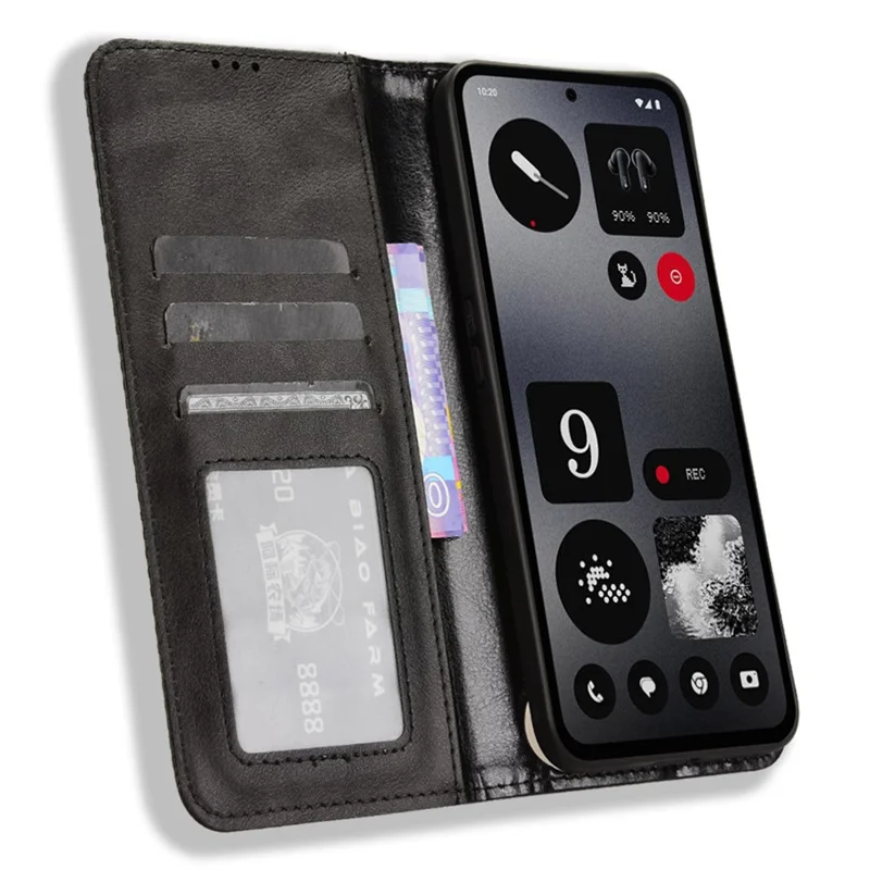 For Nothing CMF Phone 1 Stand Case Retro PU Leather Wallet Phone Cover - Black
