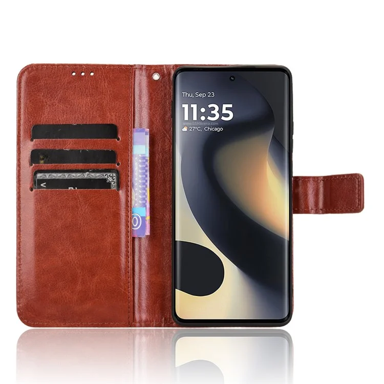 Für Motorola Edge (2024) 5G Wallet Phone Case Crazy Horse Texture Leder Flip Cover - Braun