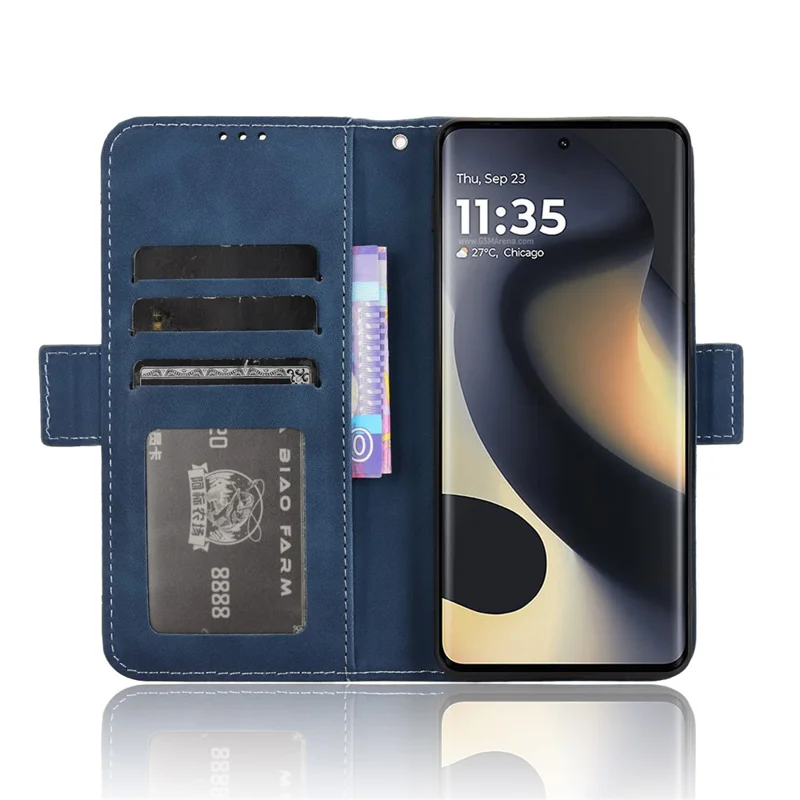 Per Motorola Edge (2024) 5G Stand Case Multiple Card Slots Leather Phone Cover - Blu