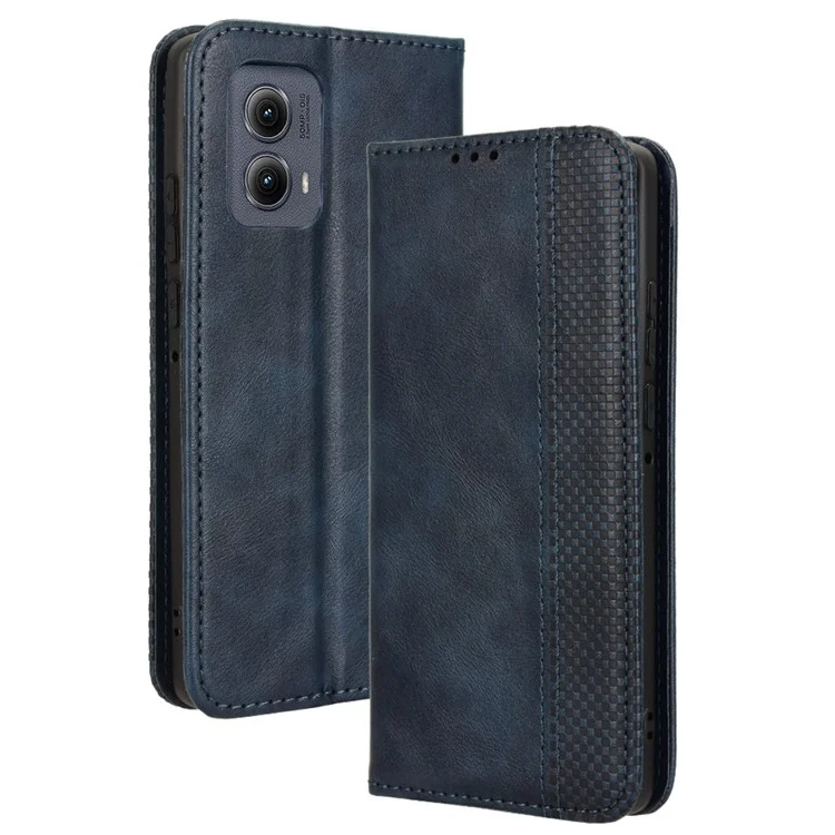 Für Motorola Edge (2024) 5G Wallet Case Retro PU Leder Stand Phone Cover - Blau