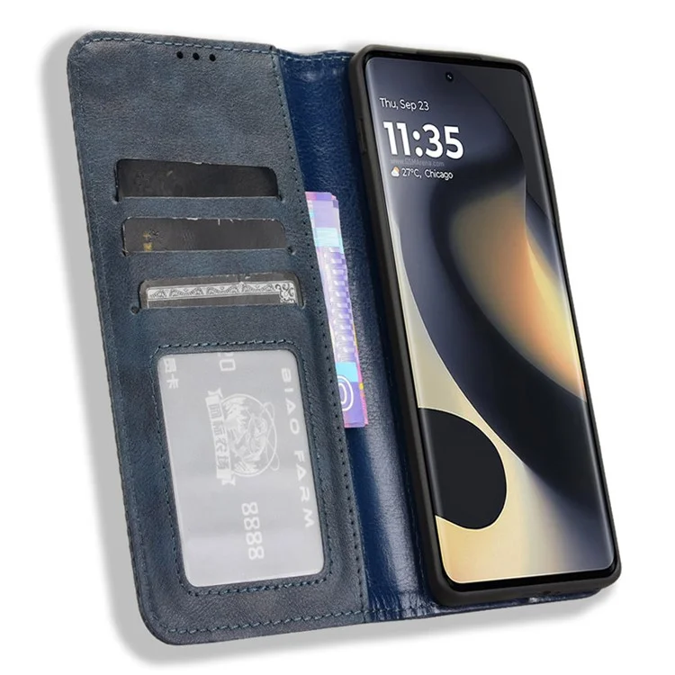 Für Motorola Edge (2024) 5G Wallet Case Retro PU Leder Stand Phone Cover - Blau