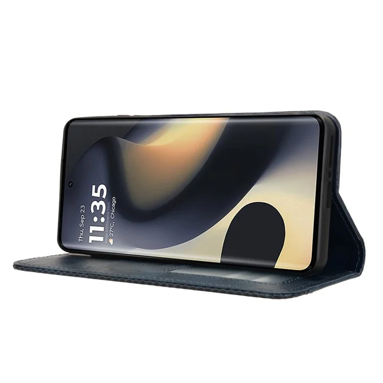 Für Motorola Edge (2024) 5G Wallet Case Retro PU Leder Stand Phone Cover - Blau