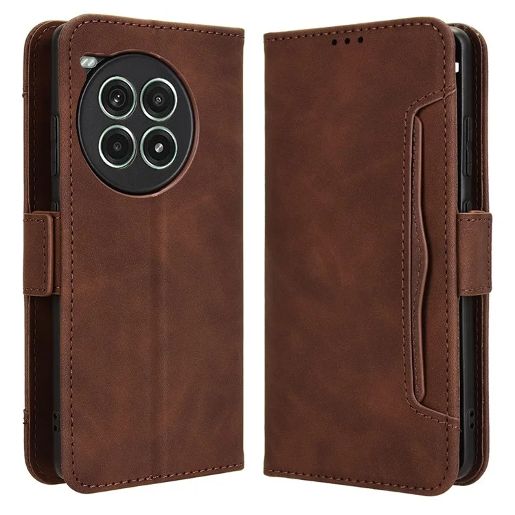 Para funda de cartera de OnePlus Ace 3 Pro 5G, múltiples ranuras para tarjetas, a prueba de caídas, funda de teléfono de cuero - marrón