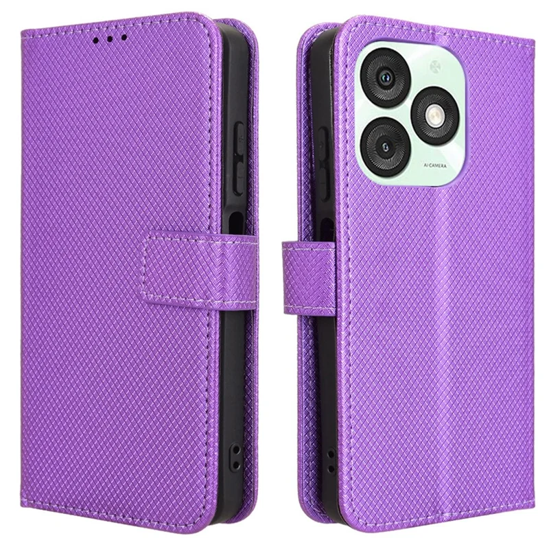 För itel A50 Skal Diamantstruktur PU-läderskydd - Lila