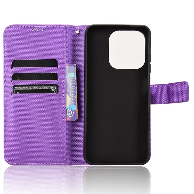 För itel A50 Skal Diamantstruktur PU-läderskydd - Lila