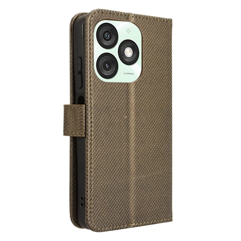 For itel A50 Case Diamond Texture PU Leather Phone Cover - Brown