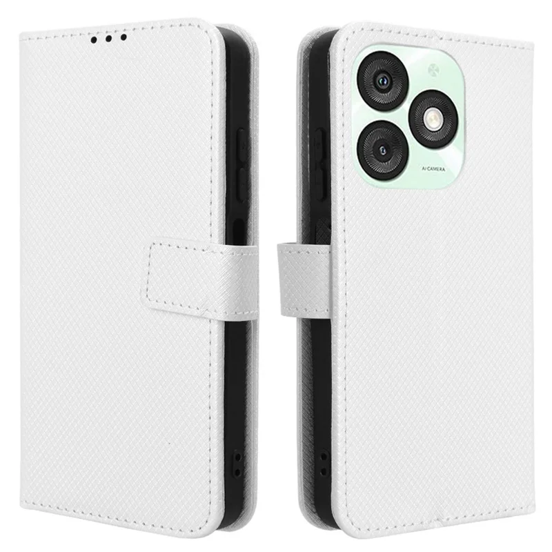 For itel A50 Case Diamond Texture PU Leather Phone Cover - White