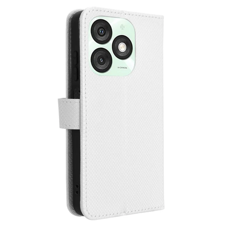 For itel A50 Case Diamond Texture PU Leather Phone Cover - White
