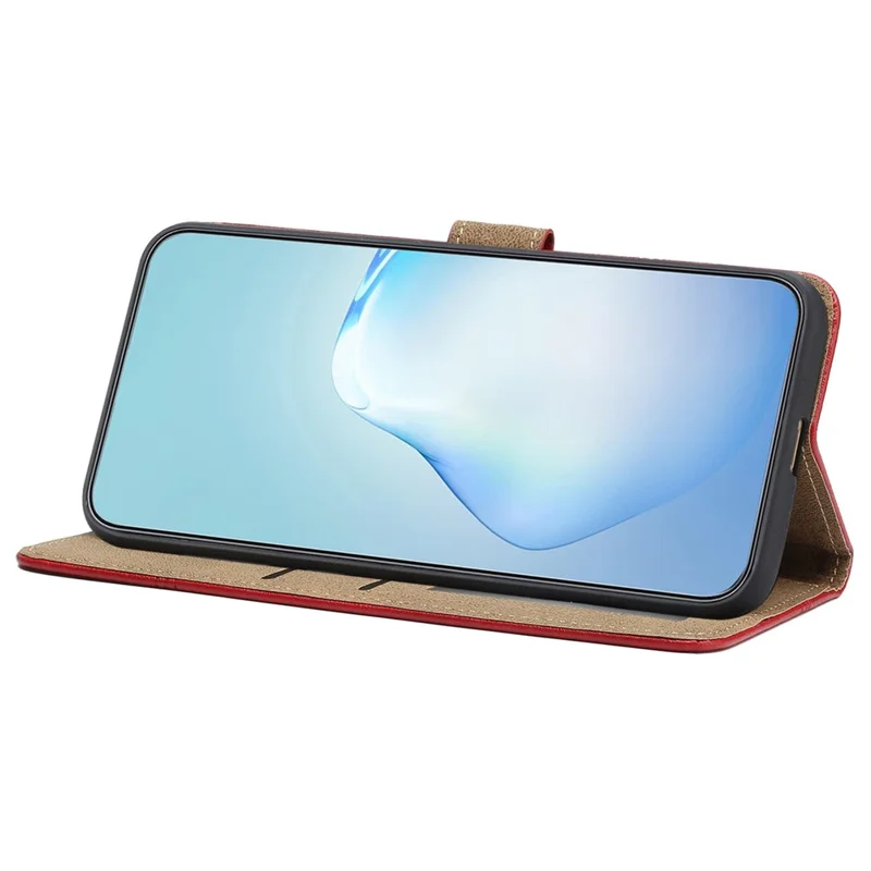 Anti-drop Phone Wallet Case For iPhone 13 6.1 inch, Business Style PU Leather Folio Flip Cover Folding Stand with Strap - Red