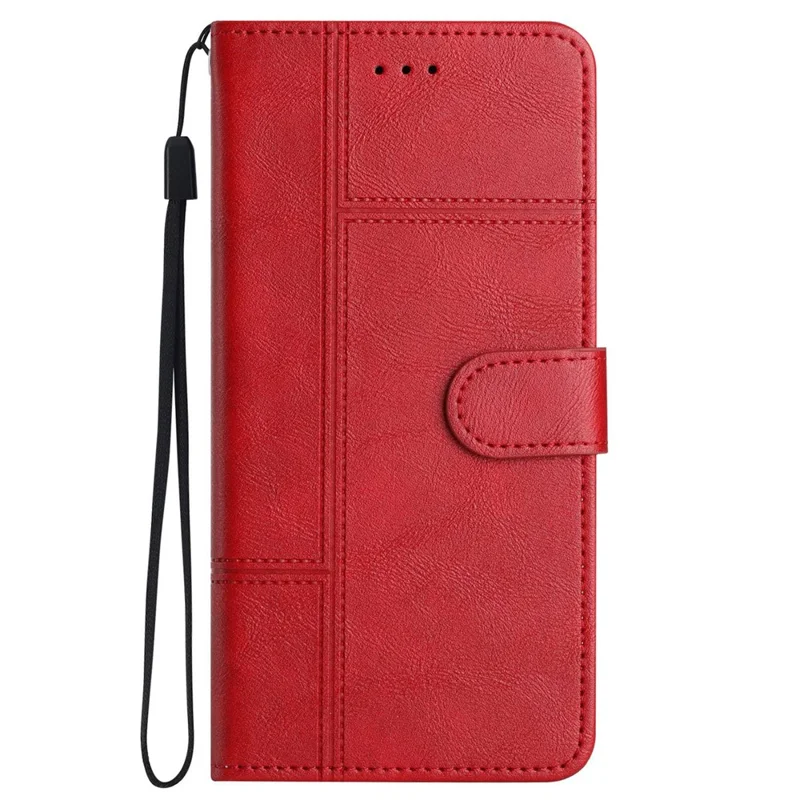 Anti-drop Phone Wallet Case For iPhone 13 6.1 inch, Business Style PU Leather Folio Flip Cover Folding Stand with Strap - Red