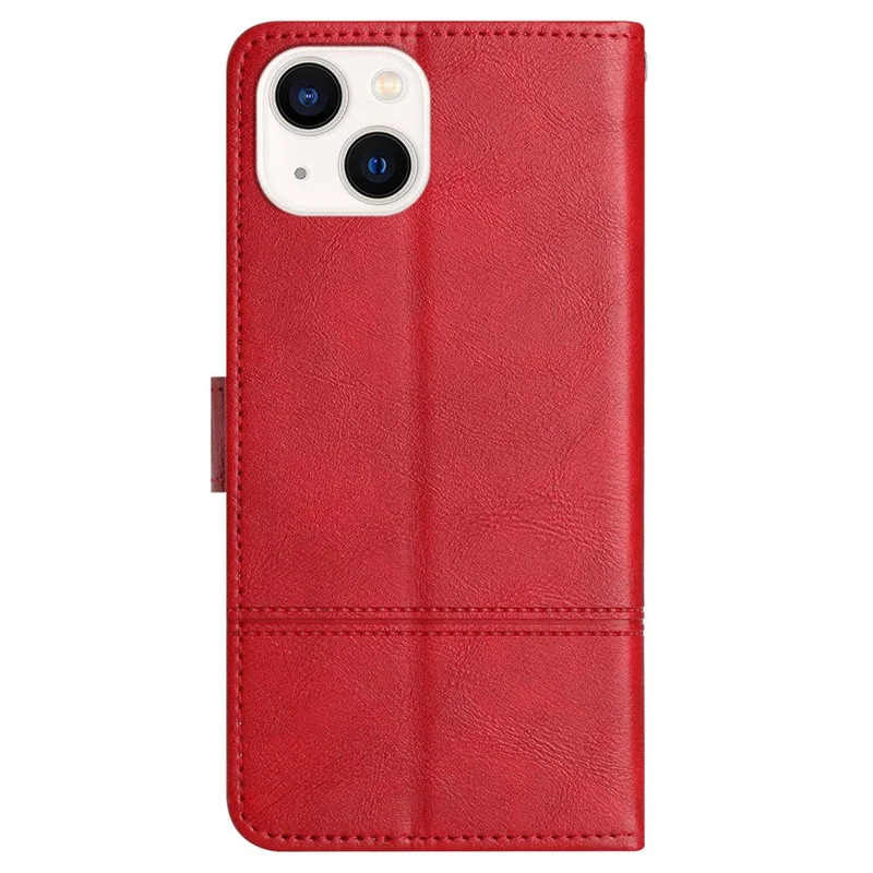 Anti-drop Phone Wallet Case For iPhone 13 6.1 inch, Business Style PU Leather Folio Flip Cover Folding Stand with Strap - Red