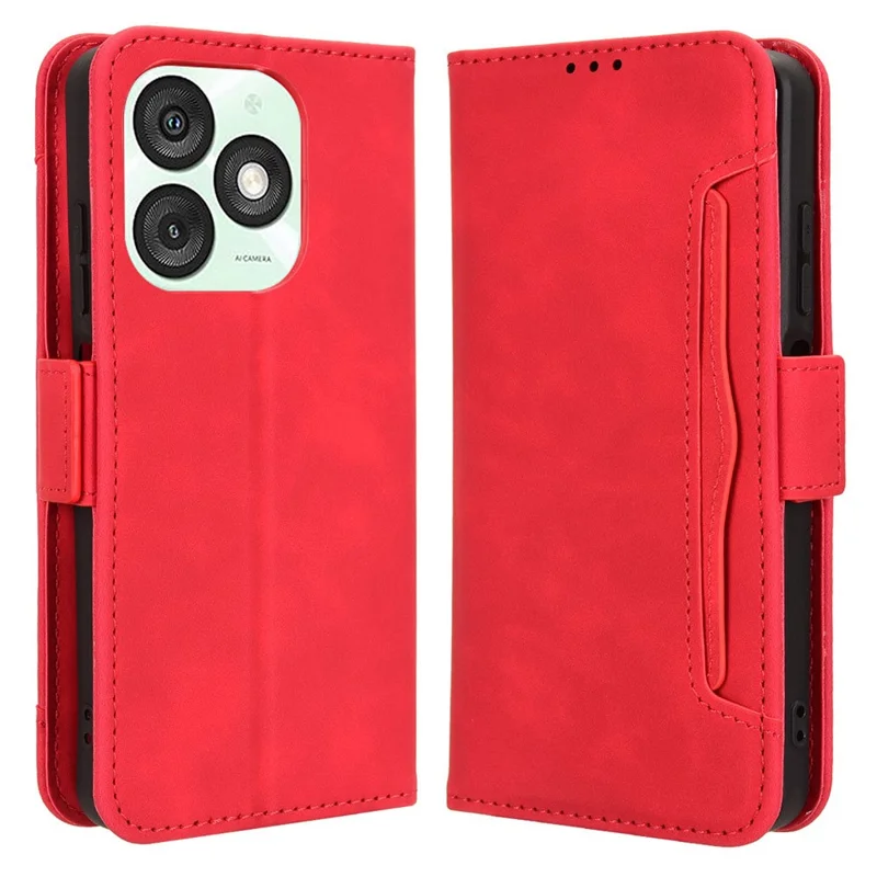 For itel A50 Leather Case Multiple Card Slots Stand Phone Cover - Red