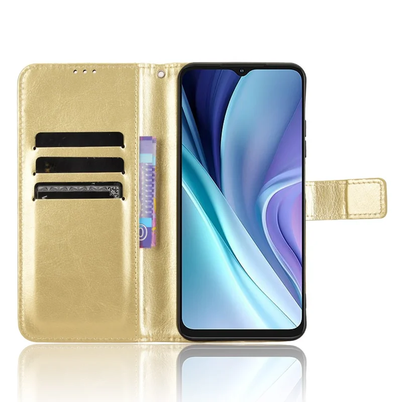 غطاء محفظة لهاتف itel A50 بتصميم جلد خيول مطبوع مقاوم للصدمات - ذهبي