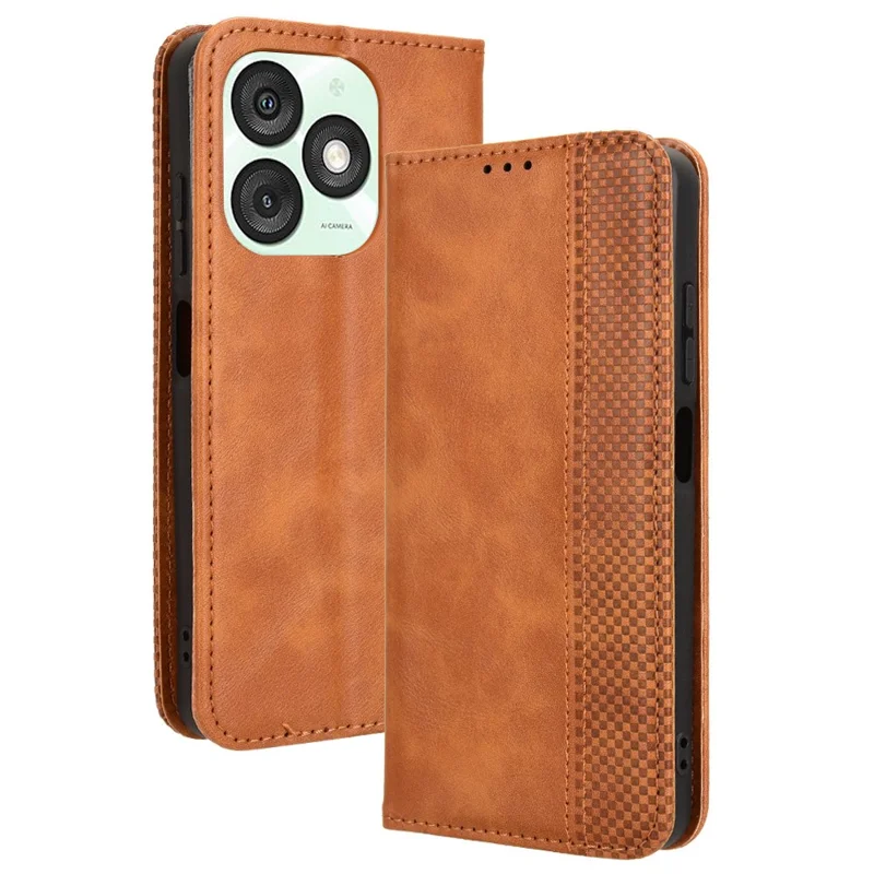 Etui przeciwudarowe do itel A50, retro etui portfelowe z sztucznej skóry PU - brązowe
