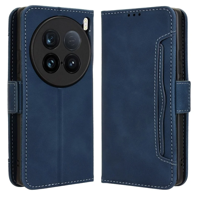 For vivo X100 Ultra 5G Wallet Case Multiple Card Slots Leather Phone Cover with Stand - Blue