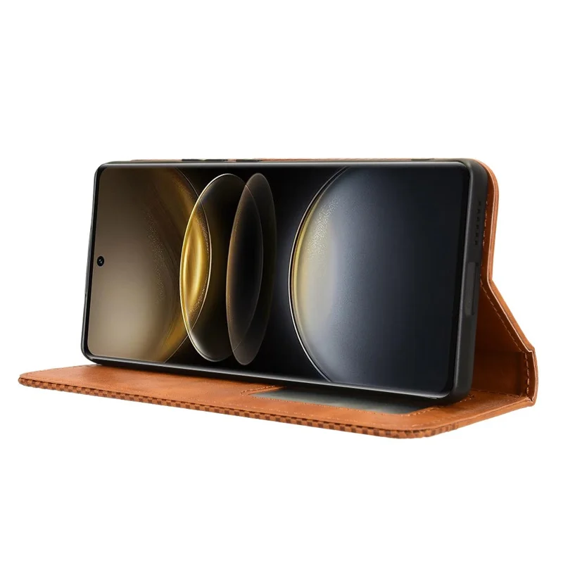 Para vivo X100 Ultra 5G Wallet Case Retro PU Leather Stand Phone Cover - Marrom