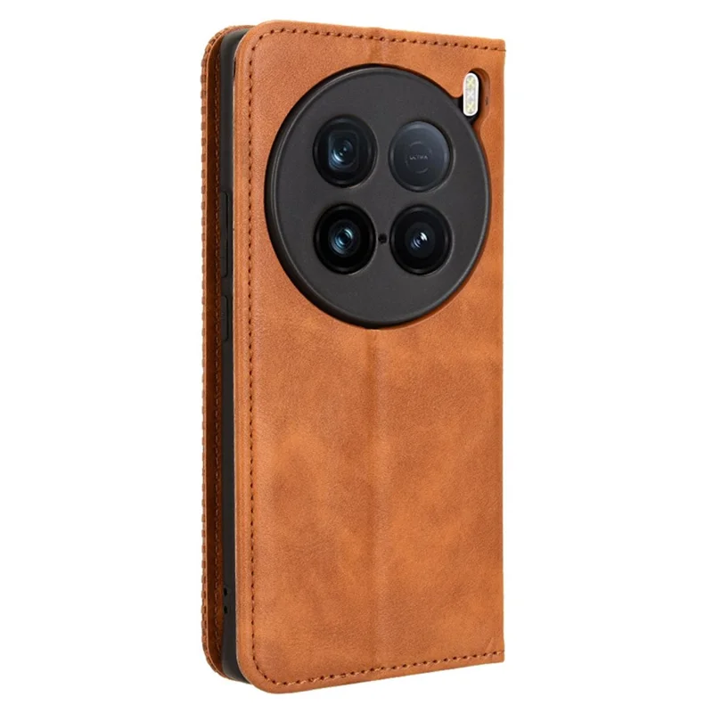 Para vivo X100 Ultra 5G Wallet Case Retro PU Leather Stand Phone Cover - Marrom