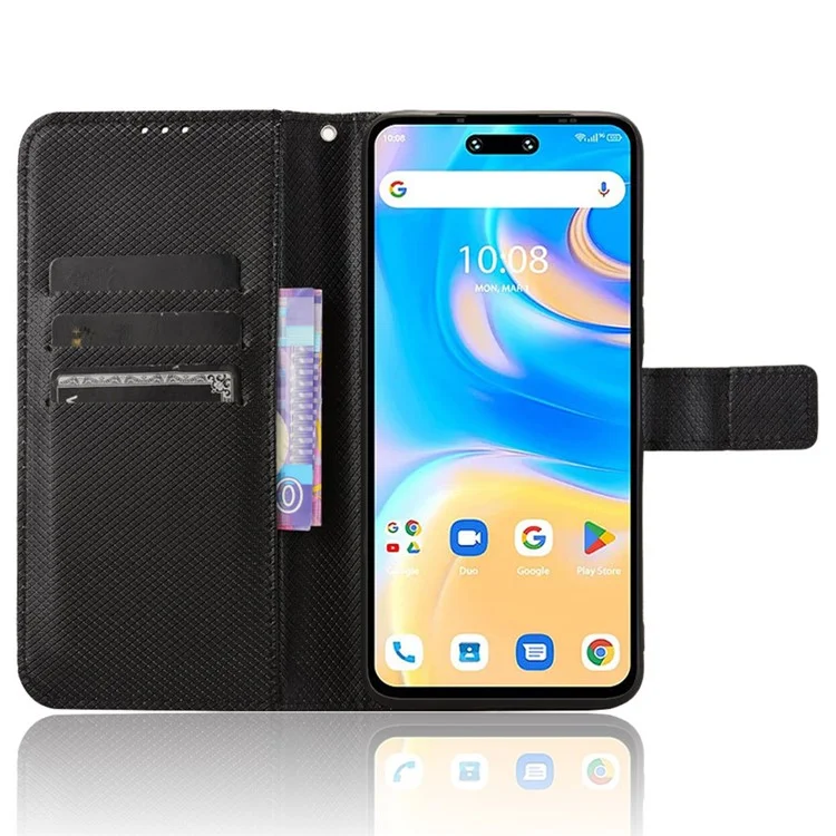 For Umidigi G6 Protective Case PU Leather Diamond Texture Phone Cover - Black