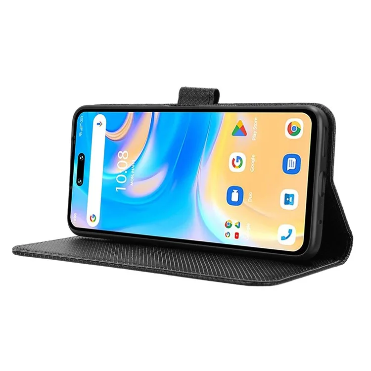 For Umidigi G6 Protective Case PU Leather Diamond Texture Phone Cover - Black