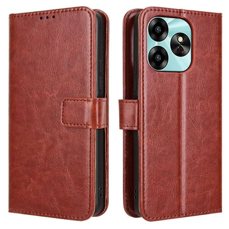 For Umidigi G6 Case Crazy Horse Texture Leather Wallet Phone Cover with Strap - Brown
