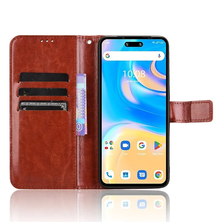 For Umidigi G6 Case Crazy Horse Texture Leather Wallet Phone Cover with Strap - Brown