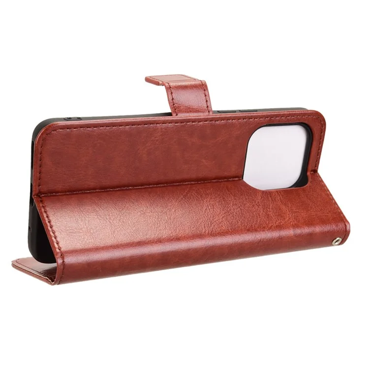 For Umidigi G6 Case Crazy Horse Texture Leather Wallet Phone Cover with Strap - Brown