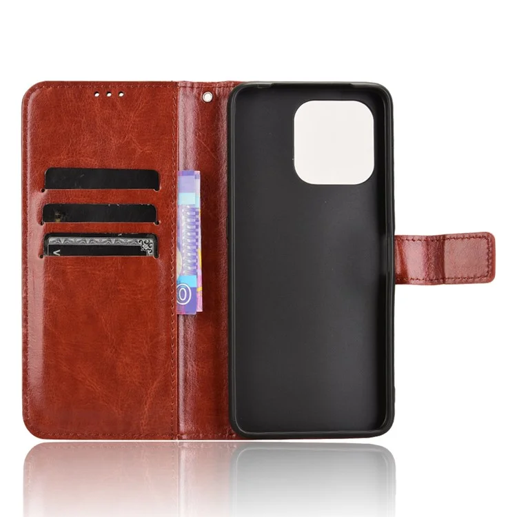 For Umidigi G6 Case Crazy Horse Texture Leather Wallet Phone Cover with Strap - Brown