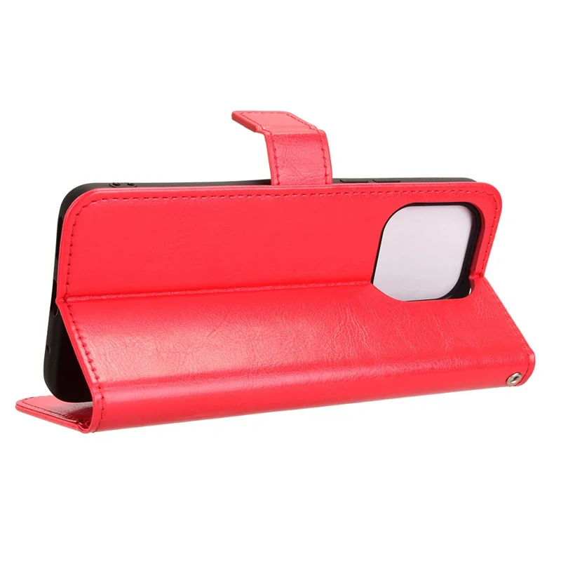 For Umidigi G6 Case Crazy Horse Texture Leather Wallet Phone Cover with Strap - Red