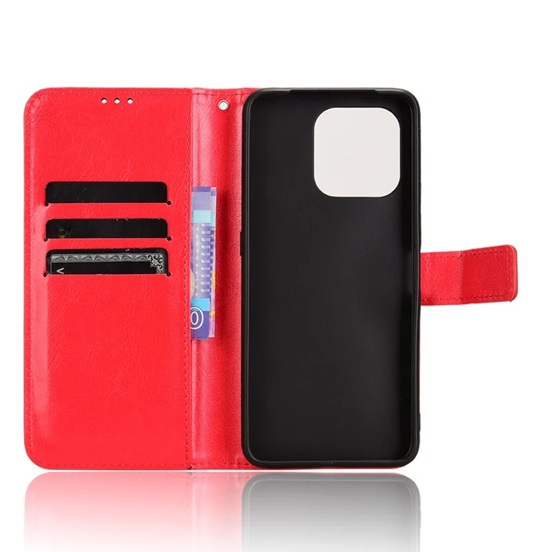 For Umidigi G6 Case Crazy Horse Texture Leather Wallet Phone Cover with Strap - Red