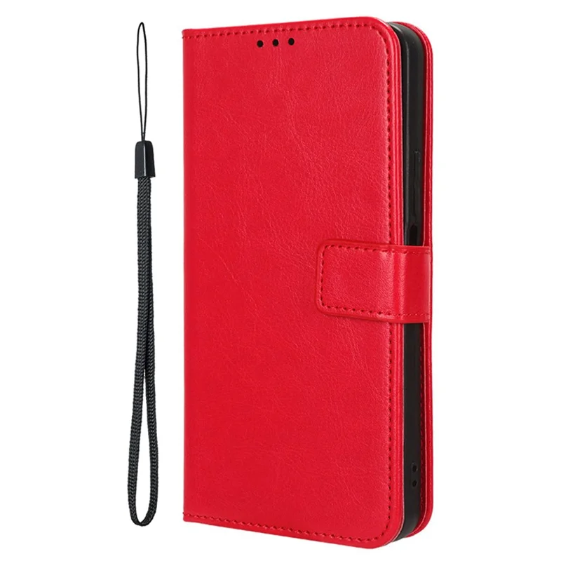 For Umidigi G6 Case Crazy Horse Texture Leather Wallet Phone Cover with Strap - Red