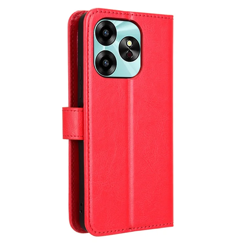 For Umidigi G6 Case Crazy Horse Texture Leather Wallet Phone Cover with Strap - Red