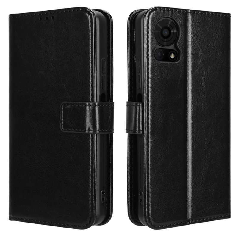 For TCL 50 LE Case Leather Wallet Phone Cover Crazy Horse Texture - Black