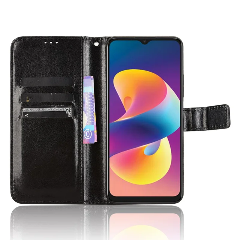 For TCL 50 LE Case Leather Wallet Phone Cover Crazy Horse Texture - Black