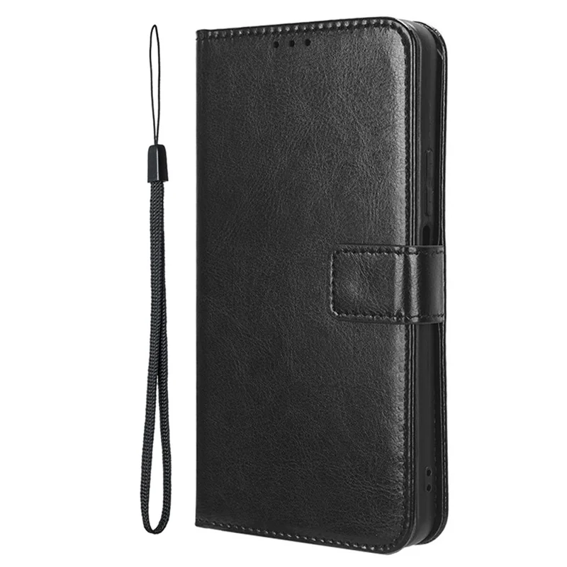 For TCL 50 LE Case Leather Wallet Phone Cover Crazy Horse Texture - Black