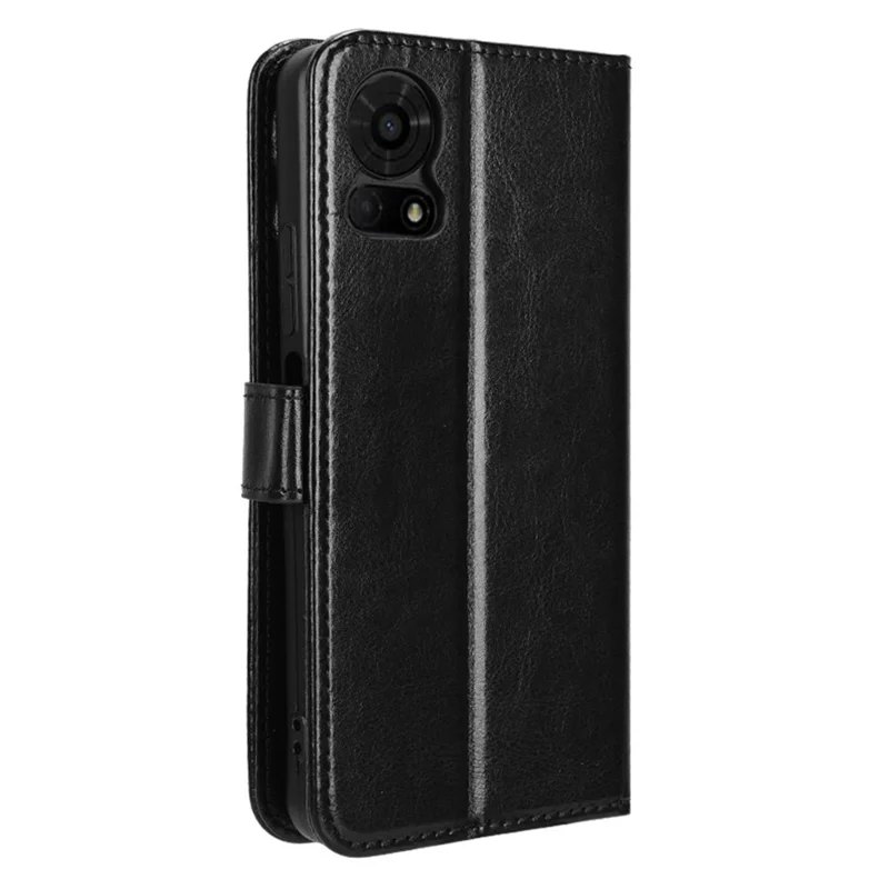 For TCL 50 LE Case Leather Wallet Phone Cover Crazy Horse Texture - Black