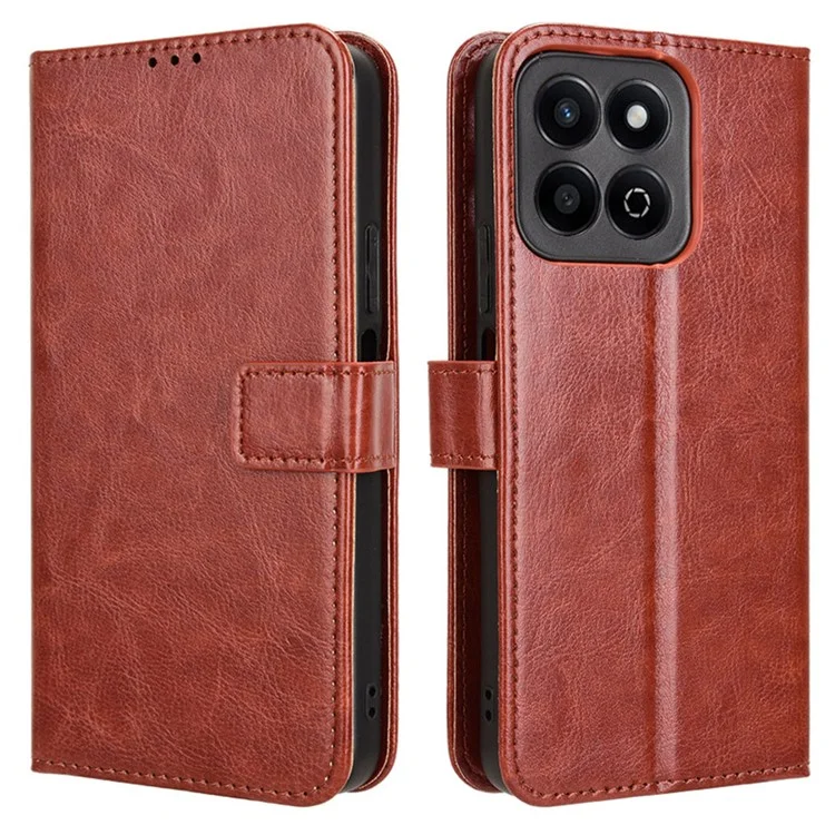 For Honor 200 Smart 5G / Play 60 Plus 5G / Play 9T / X7c 4G Stand Case Leather Wallet Phone Cover Crazy Horse Texture - Brown