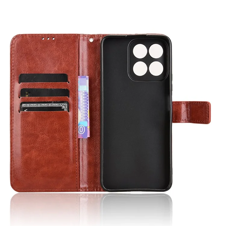 For Honor 200 Smart 5G / Play 60 Plus 5G / Play 9T / X7c 4G Stand Case Leather Wallet Phone Cover Crazy Horse Texture - Brown