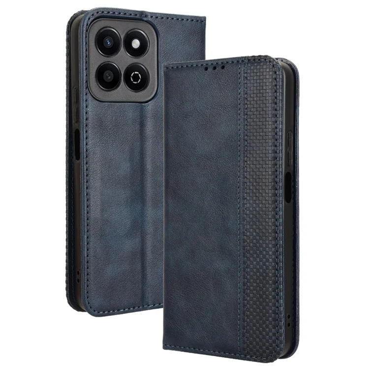 For Honor 200 Smart 5G / Play 60 Plus 5G / Play 9T / X7c 4G Phone Case Retro Stand Leather Wallet Cover - Blue