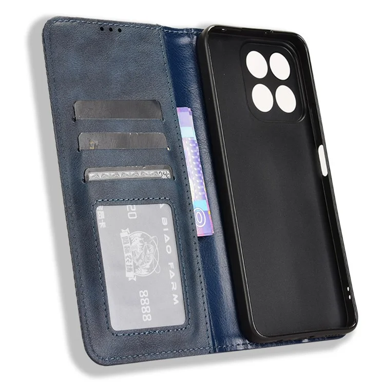 For Honor 200 Smart 5G / Play 60 Plus 5G / Play 9T / X7c 4G Phone Case Retro Stand Leather Wallet Cover - Blue