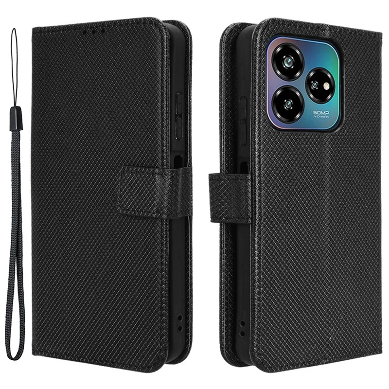 For ZTE Axon 60 Lite / Blade V60 Vita Phone Case PU Leather Diamond Texture Shockproof Cover - Black